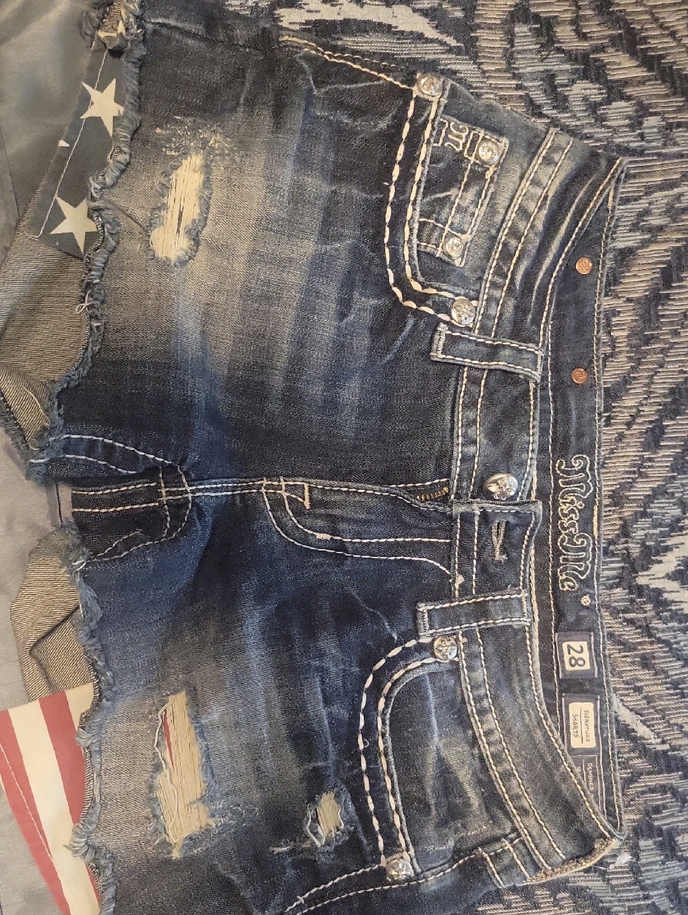 Miss Me Distressed Dark Blue Denim Cutoff Shorts